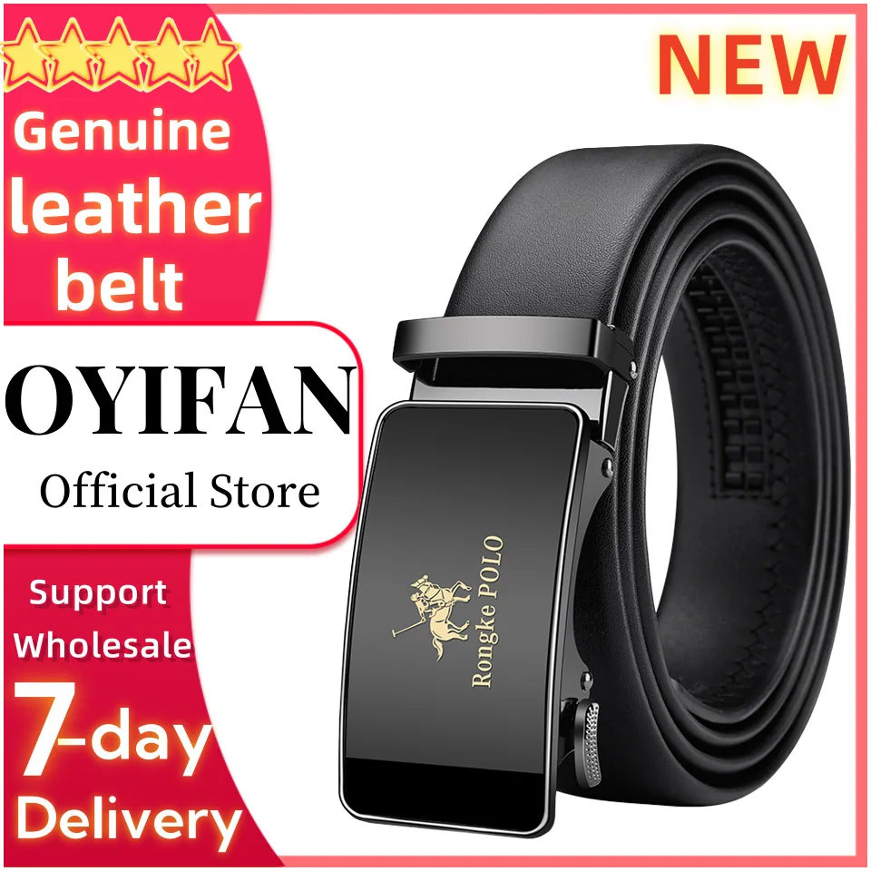 OYIFAN-Cinturón de cuero genuino para hombre, hebilla de aleación ajustable, automática, marca de diseñador de lujo, negocios