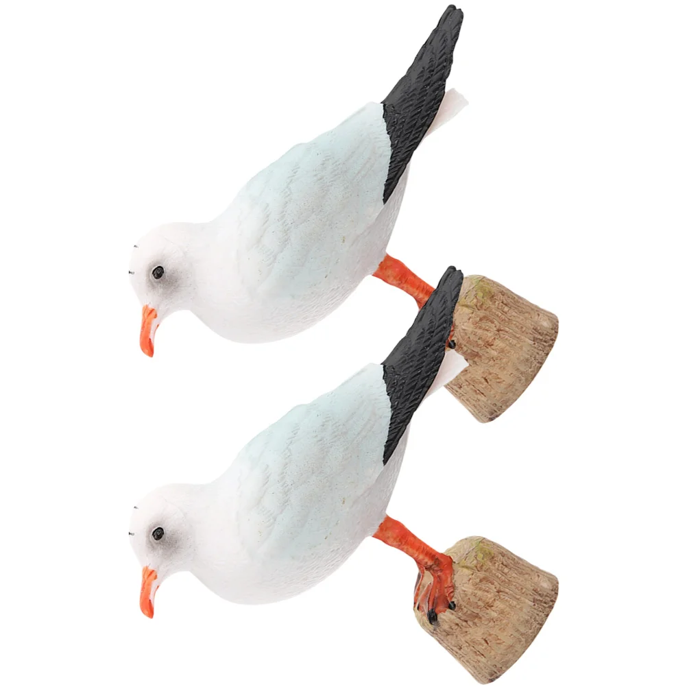 2 Pcs Red Billed Seagull Statues Realistic Wildlife Models Desktop Garden Decor Plastic Material Lasting Living Room Office