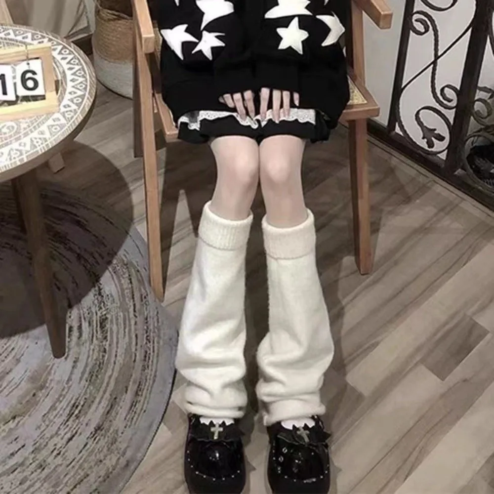 1 pair New Flared Hem Leg Warmers Solid Color Stretchy Boot Covers Wide Cut Knit Long Socks Women