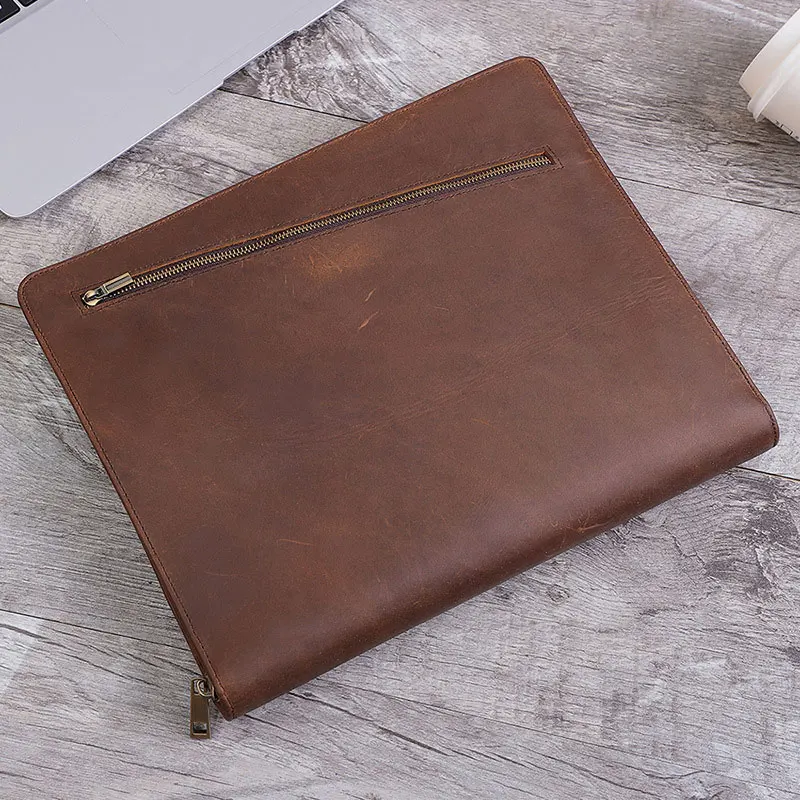 Padfolio with Zipper Genuine Leather Briefcase Portfolio Folder for Ipad Business Card Notebook Organizer File Package