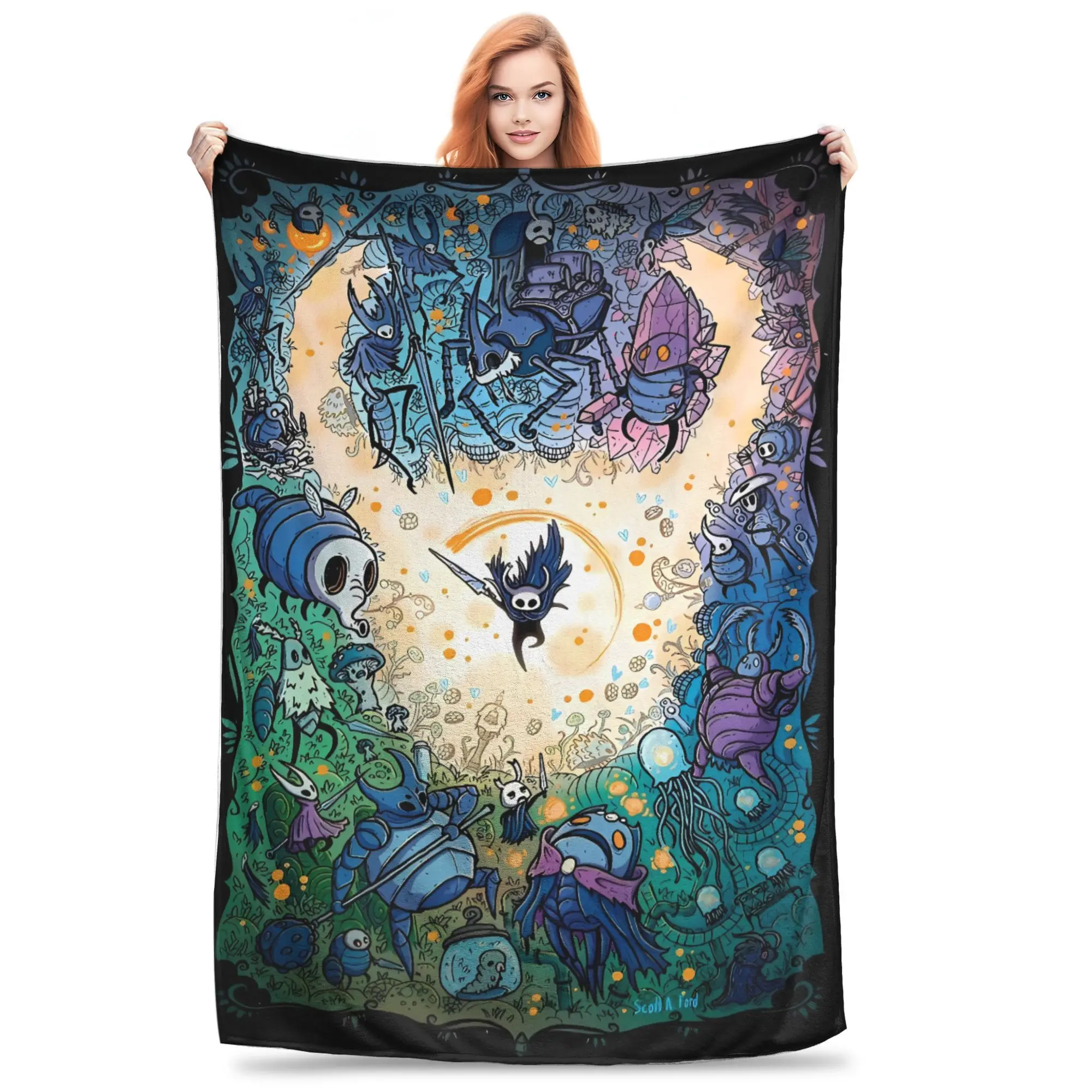 Hollow Knight Fashion Digital Printed Blanket Warm Soft Plush Throw Blanket For Students Living Room Flannel Bedspread Bed Cover