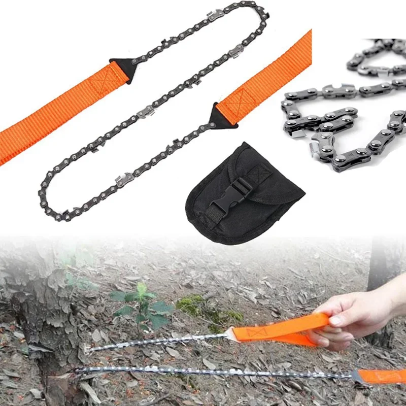 Portable Outdoor Survival Pockets Steel Chain Saw Chainsaws Emergency Camping Hiking Tool Pocket Hand Tools Pouch, Orange