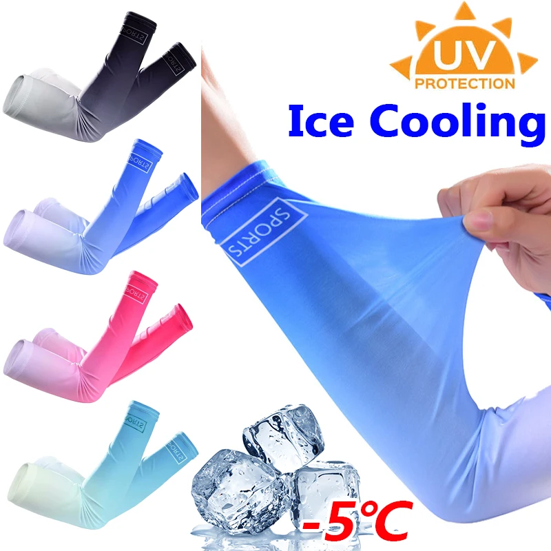 Cooling Arm Sleeves Women Men Ultra-thin Summer Sun Protection Elbow Cover Outdoor Cycling Running Anti-UV Ice Silk Arm Sleeves