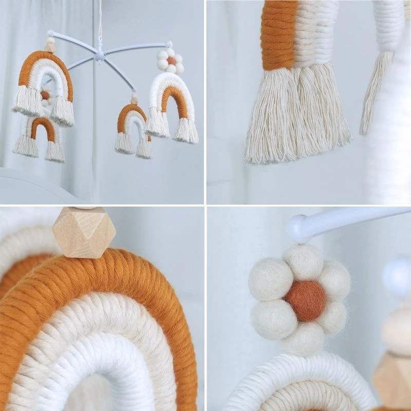 Ręcznie robiony dzwonek wietrzny wisiorek muzyczna wisząca zabawka frędzel tęczowa makrama wisiorek 15UB