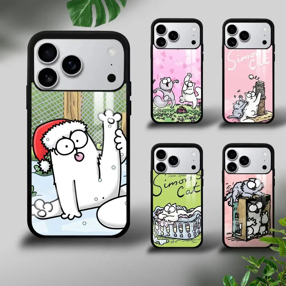 

S-Simons Cat Cartoon Phone Case For iPhone 17 16 15 14 13 12 11 Pro Xs Max Mini Plus Celulares Hard Funda