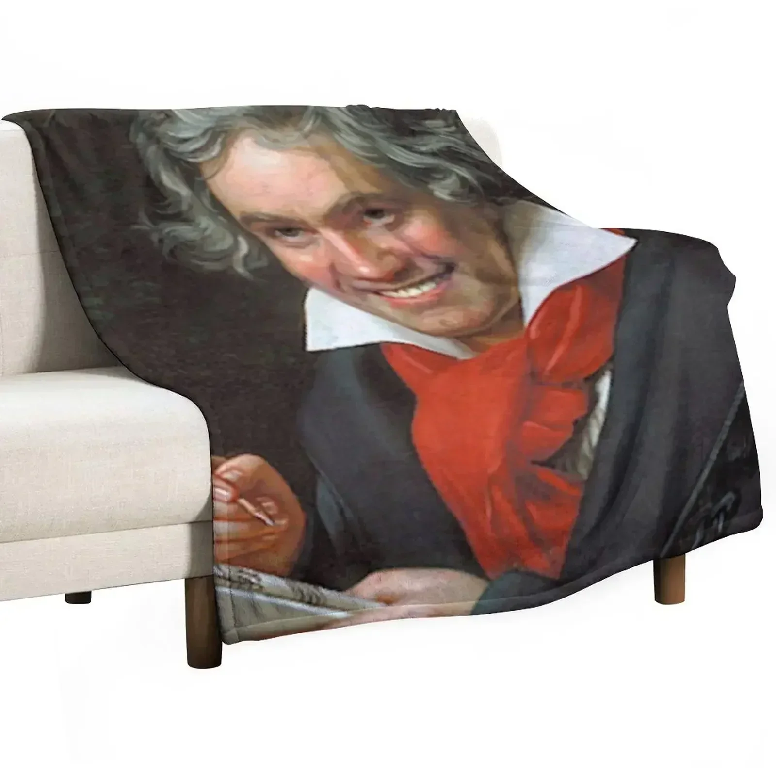 Smiling Ludwig Van Beethoven art famous music composer meme Throw Blanket Plaid Decoratives Blankets