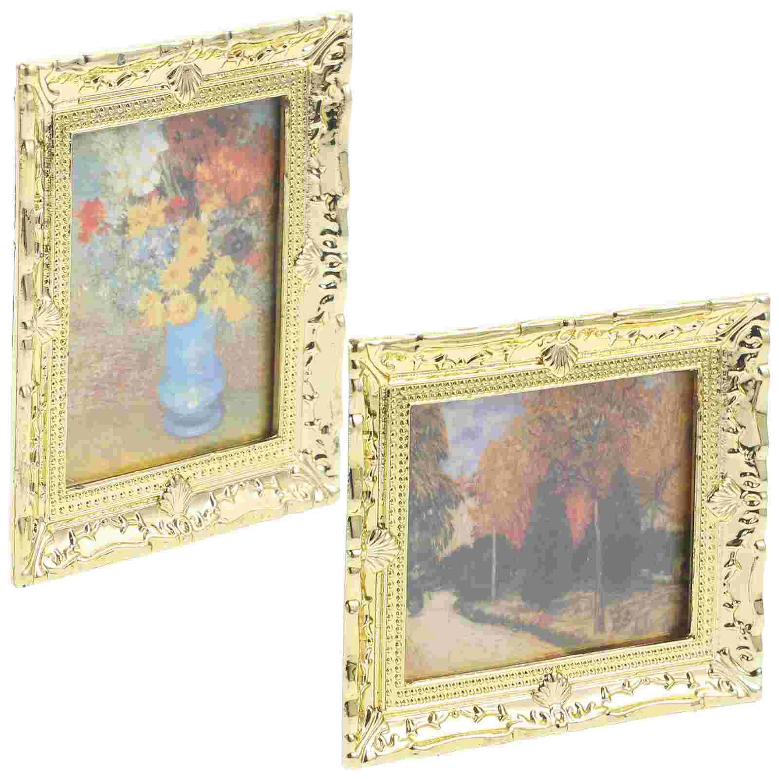 Dollhouse Painting Decorative Gold Oil Miniatures Figurines Tiny Accessories Child Rug