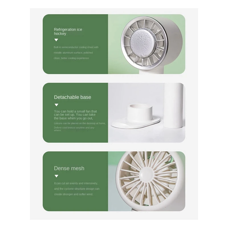 Портативный ручной вентилятор, портативный вентилятор, полупроводниковый охлаждающий аккумулятор 2200 мАч, USB, перезаряжаемый, белый
