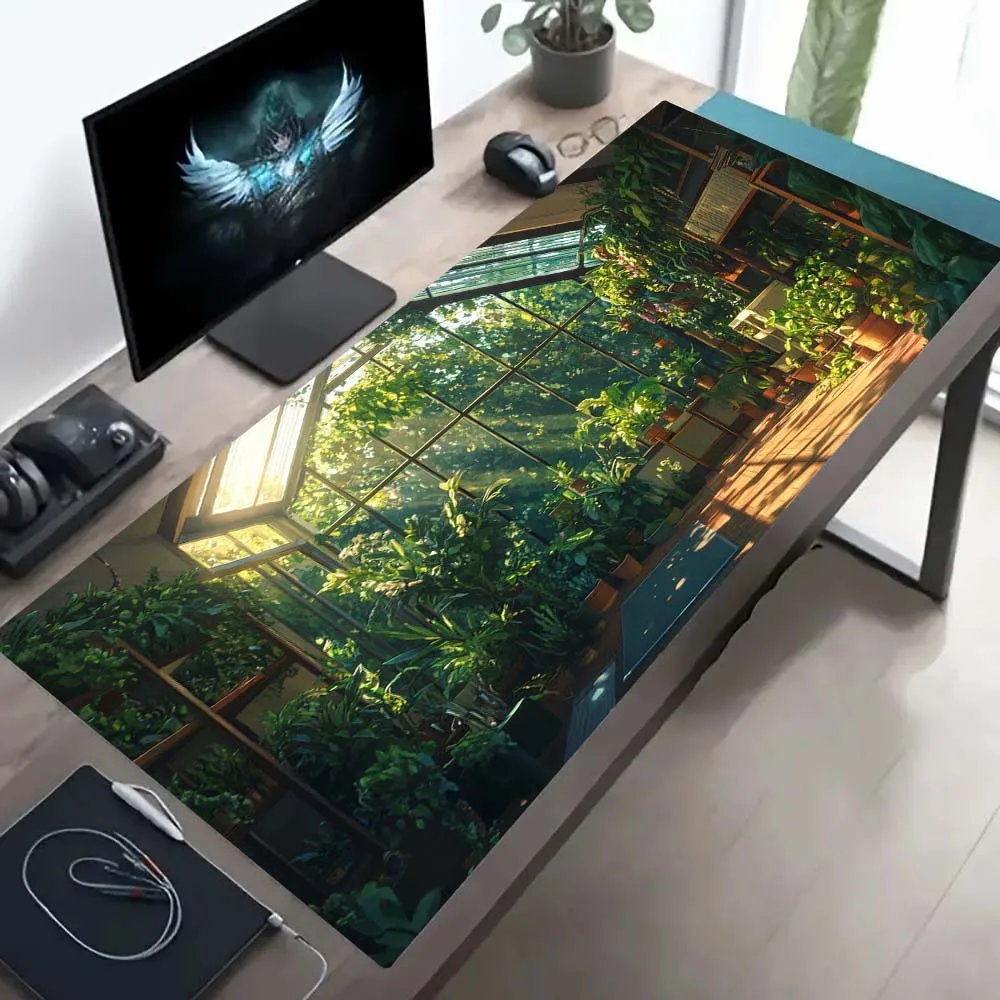 

Garden Sunshine Room Green Plant Potted Game Mouse Pads, Stitched Keyboard Mat, Suitable for Office Home Study, Plant Theme