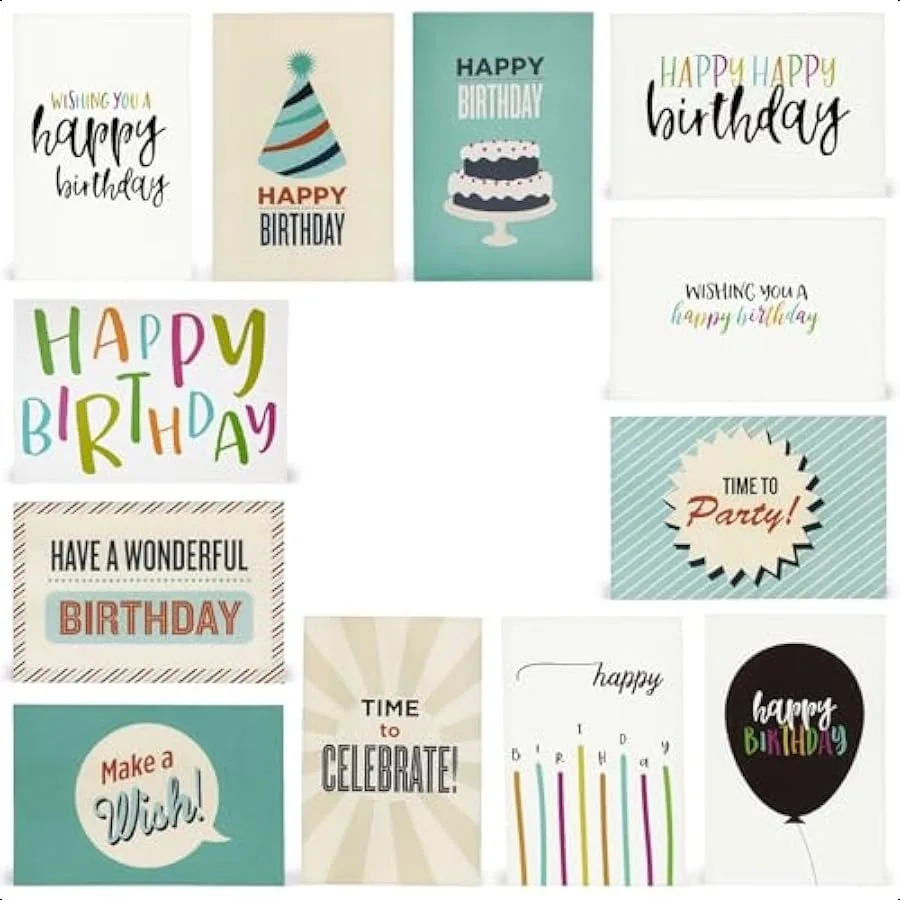 

120 Pack 4x6inch Happy Birthday Cards with Envelopes Bulk Gift Set for Students and Teachers 12 Assorted Designs