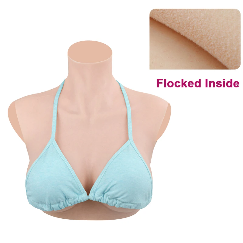 

KUMIHO High Collar Flocked Silicone Breast Forms Sissy Fake Chest Shemale Transgender Cosplay Crossdress Keep Warm Fake Boobs