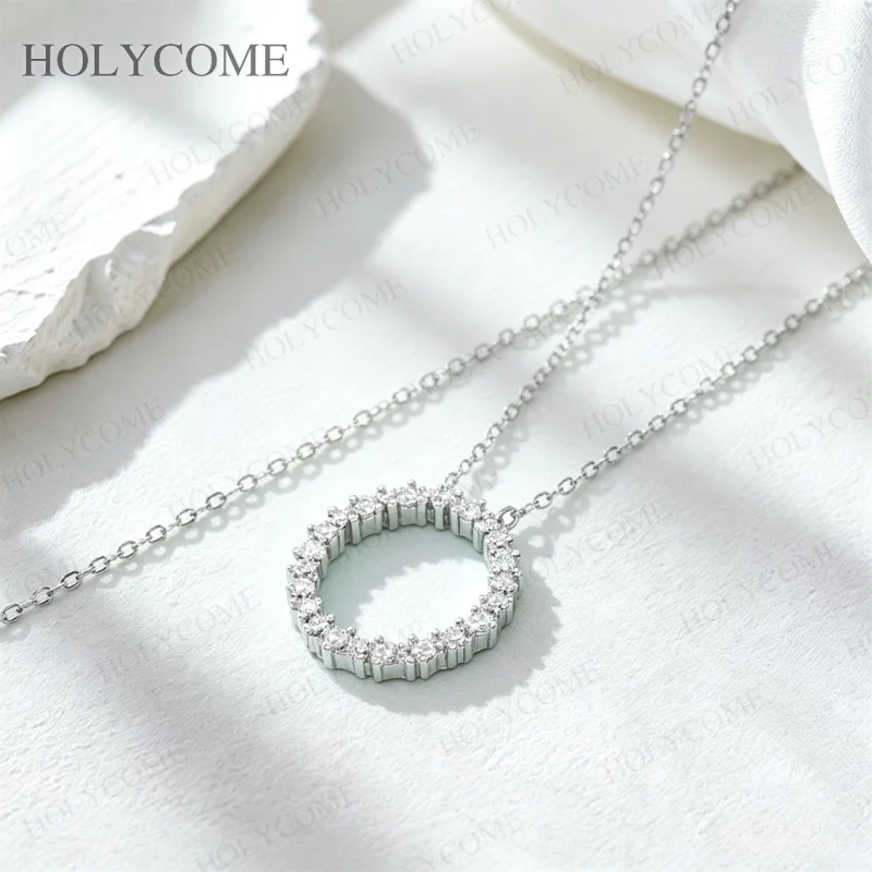 Moissanit-Diamant-Halskette, klassischer Kreis-Anhänger für Damen, S925-Silberschmuck, Moissanit-Anhänger-Halskette für Damen, geeignet für Partys. – Detail 8