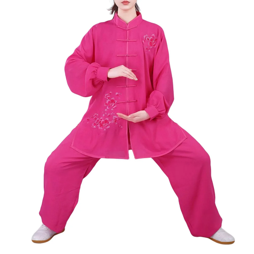 2026 New Traditional Embroidery Women's Tai Chi Clothing Cotton Linen Loose Fit Martial Arts Kung Fu Training Uniform Set