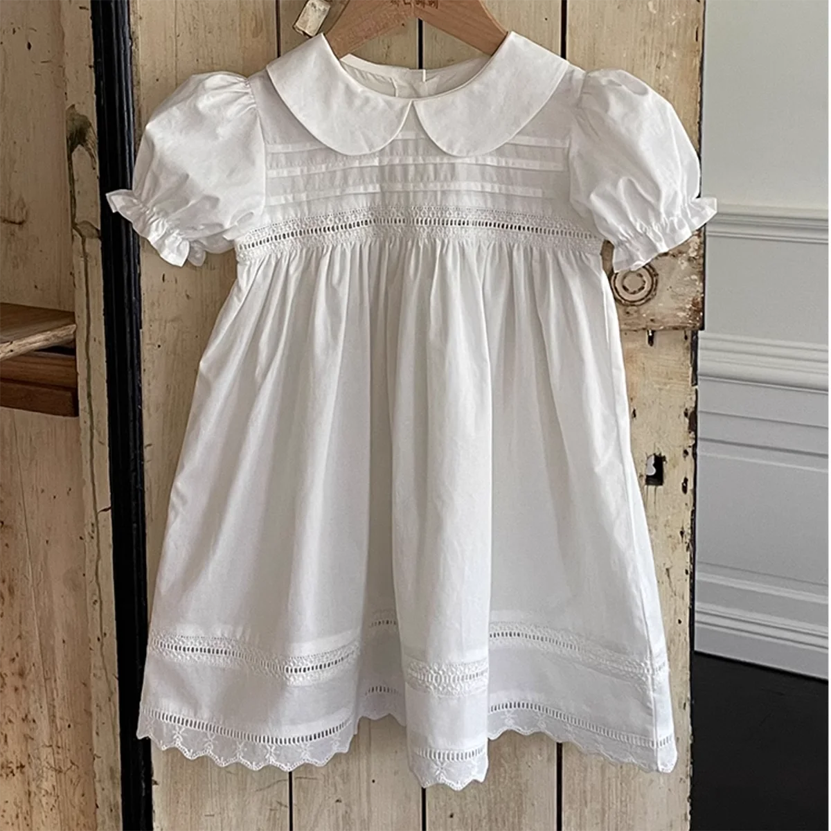 Vestido para niños, vestido informal de verano para niñas, estilo Pastoral, bordado de flores, cuello Peter, vestido de princesa, vestido para niño niña