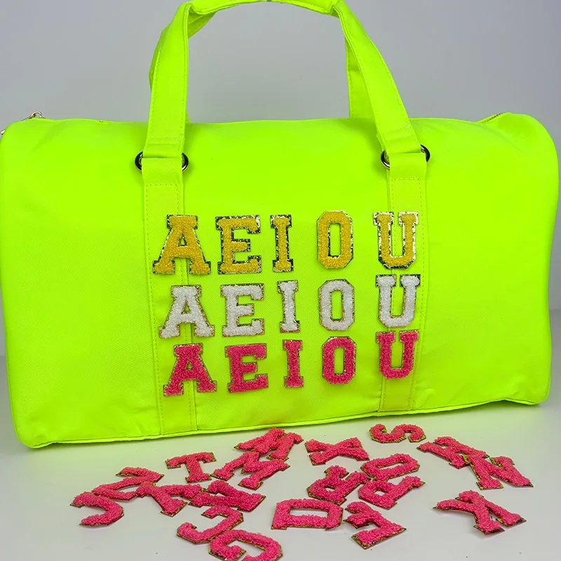 

Height 4.5cm Letters "AEIOU" Coloured English Alphabet Vowel Fabric Embroidery Applique Stick on Patches For Cothing Bag Hat