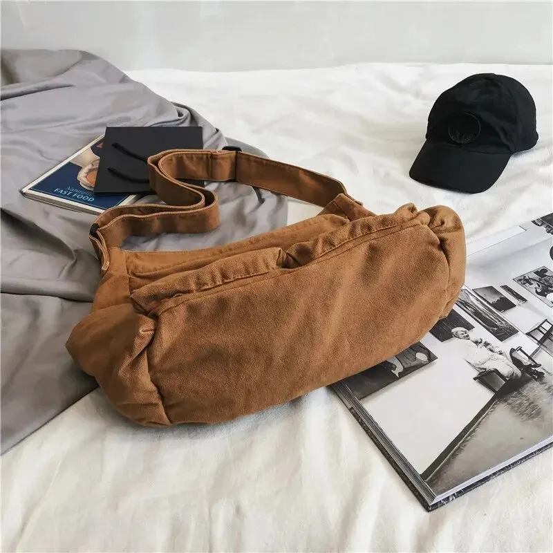 Classic Vintage Canvas Shoulder Bag Women Solid Soft Travel Women Crossbody Bag Large Capacity Fashion Handbag Tote Bag Women
