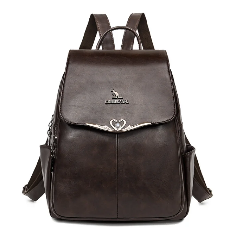 New Women's Fashion Vintage High Quality Leather Travel Backpacks Totes Large Capacity Shoulder Bags Crossbody Backpack