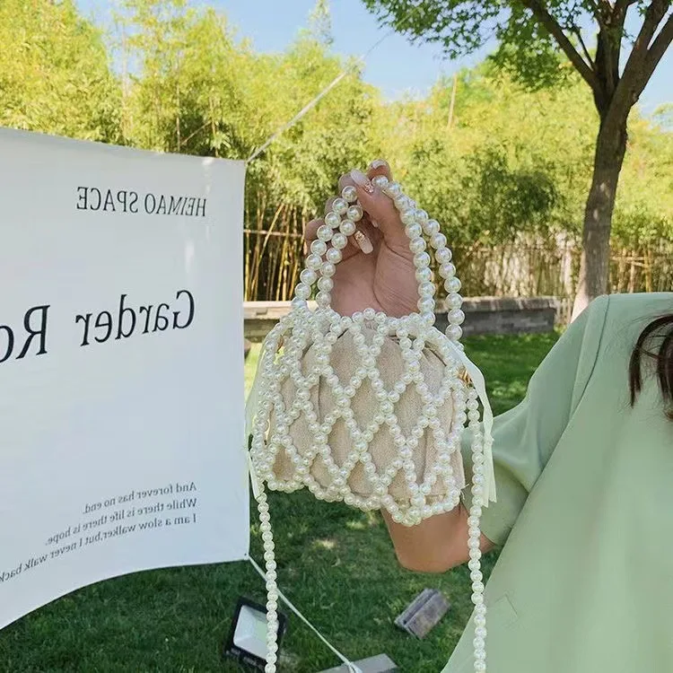 

Женская плетеная Сумка через плечо, с жемчугом