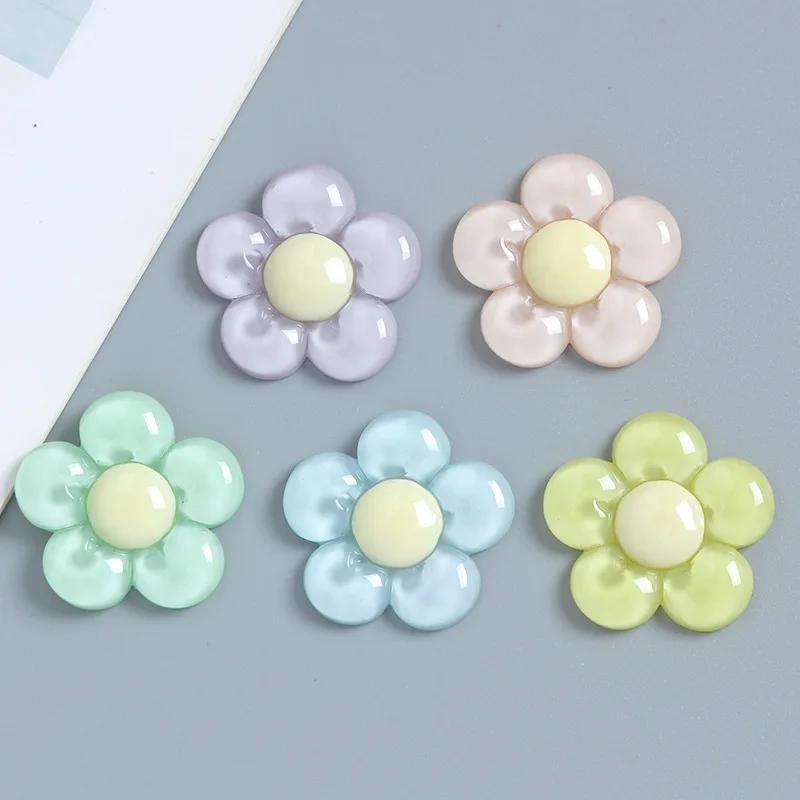 Large Flowers Resin Cabochon Flatback for Handmade Crafts 35mm Wholesale Colorful Transparent Resin DIY Decoration Accessory