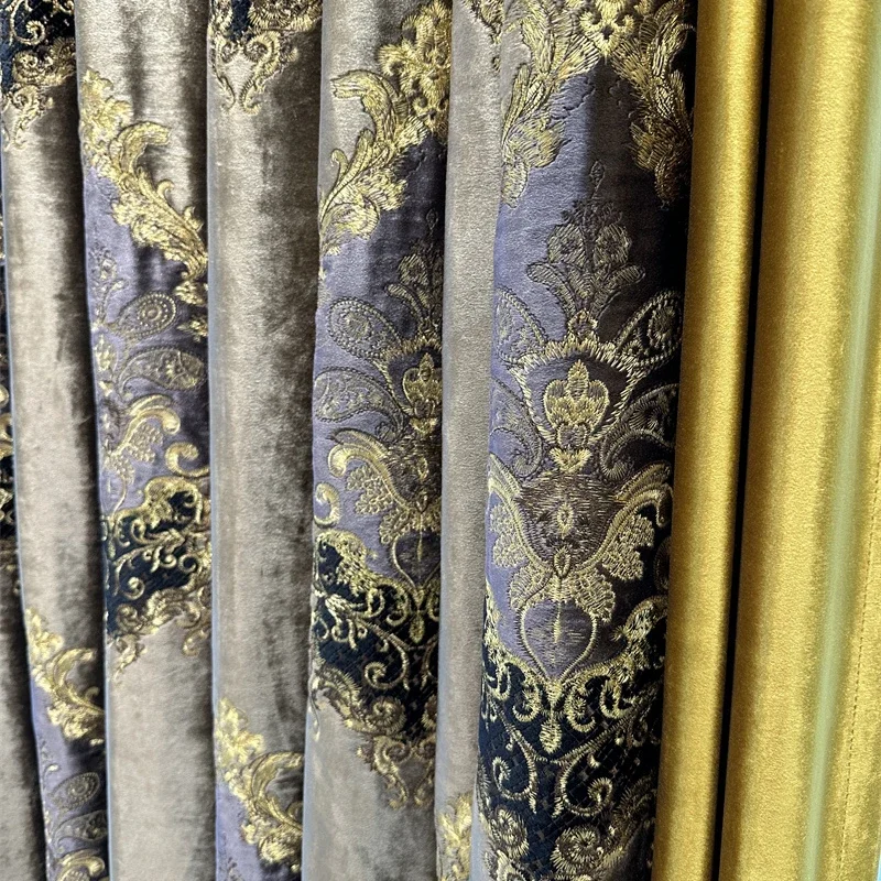 Top brązowe aksamitne haftowane zasłony zaciemniające do salonu w willi luksusowe wykonane na zamówienie zasłony do sypialni w hotelu apartamentowym