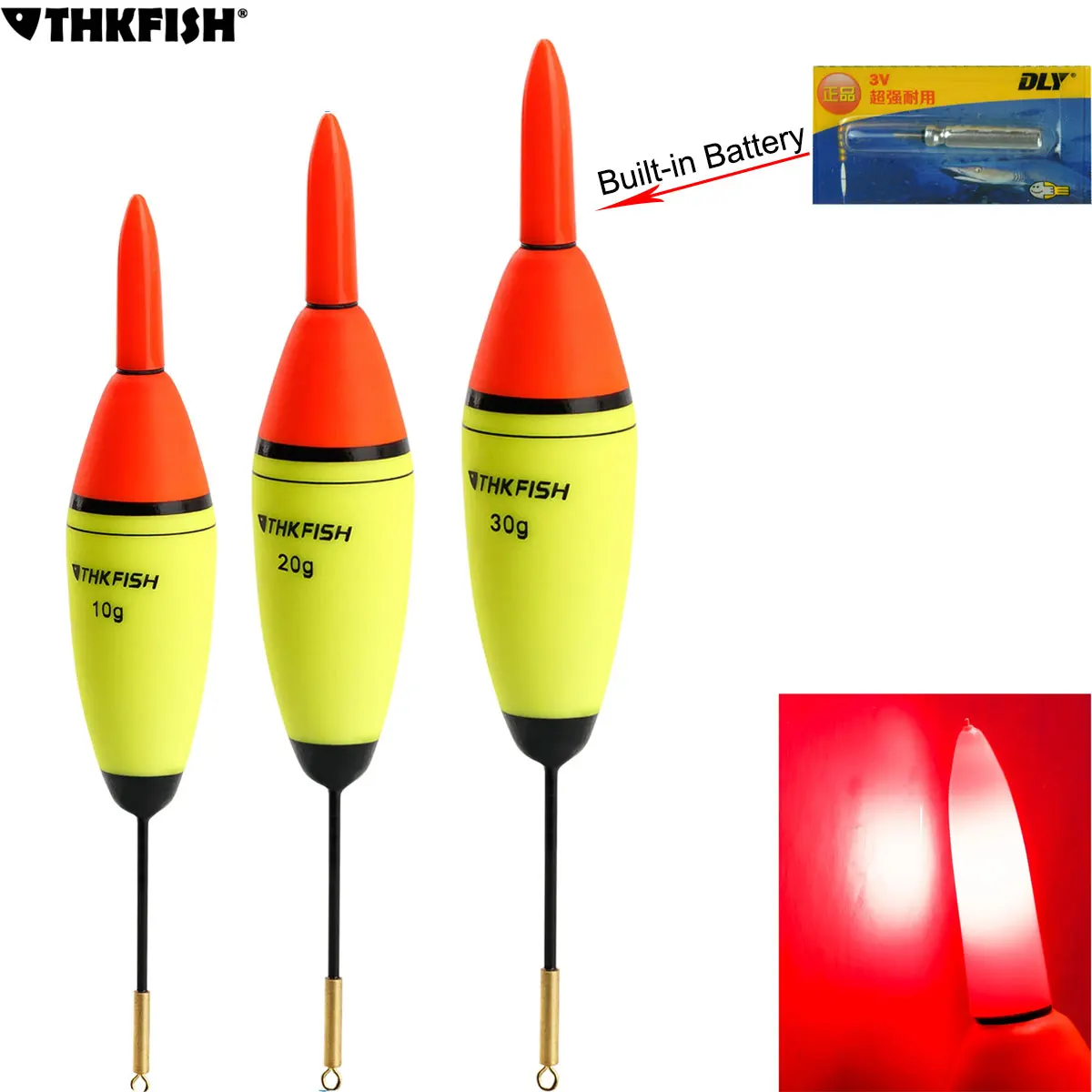 THKFISH 1pcs Luminous Fishing Floats LED Electronic Glow Slip Bobber 10g 20g 30g EVA Foam Float Buoys For Night Fishing