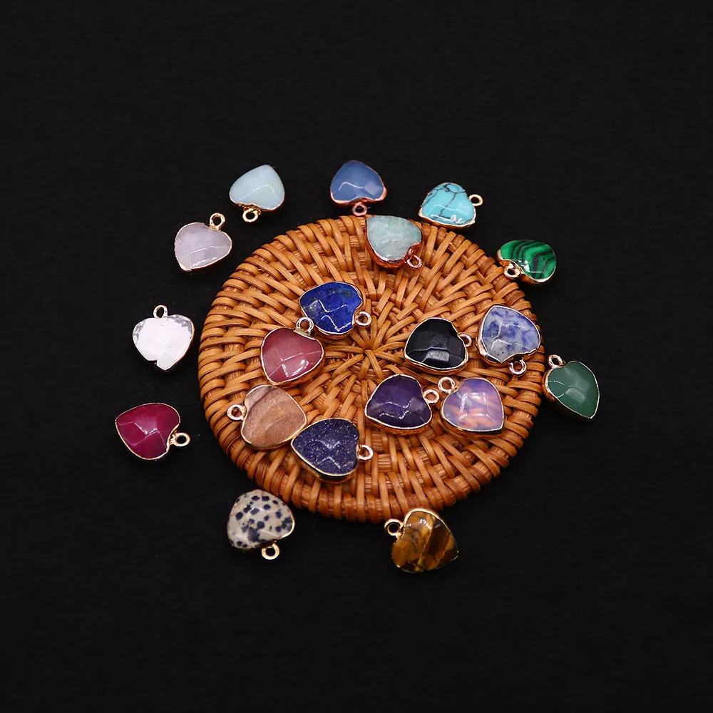 

Natural Stone Faceted Tiger's Eye Clear Quartz Polished Heart-Shaped Pendant Edging Single-Hole Design DIY Jewelry Accessory