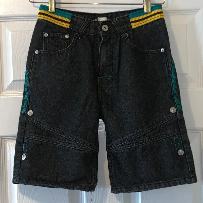 Anni '90 ricamo americano tecnologia applique jeans larghi blu di alta qualità Y2K street trendy personalità Harajuku pantaloncini hip-hop