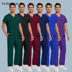 Manga Curta Uniforme Médico, V Neck Roupas de Trabalho, Enfermeira do Hospital Scrub Uniforme, Dcotor Uniformes Cirúrgicos, Enfermagem Straight Pant Set