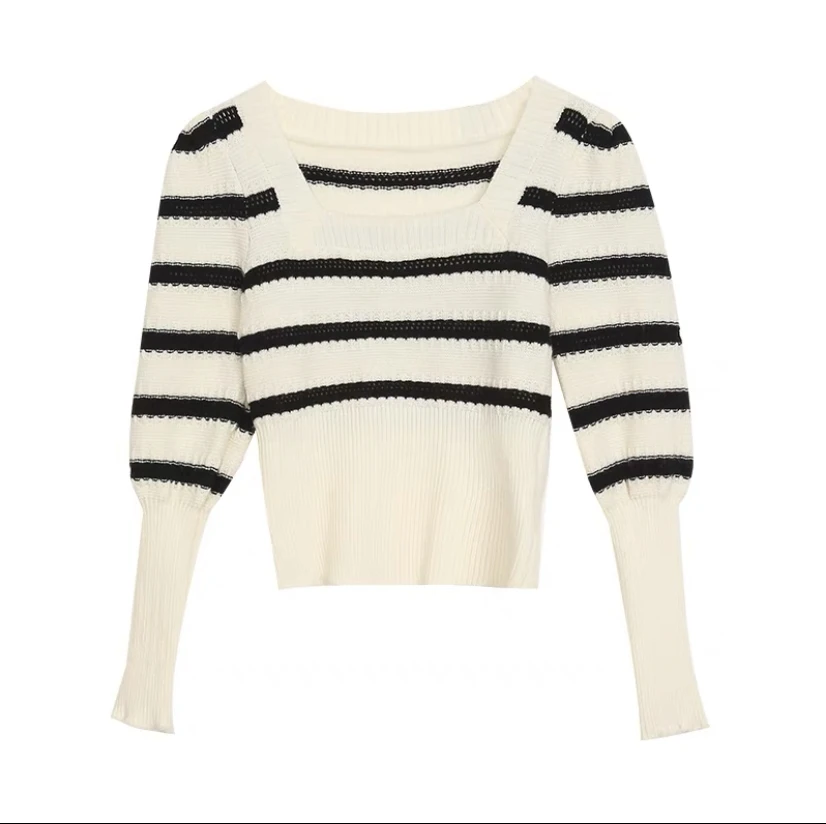 المرأة محبوك سترة ساحة طوق فقاعة Sve مخطط اللون Blo التخسيس خمر Sle طويل Sve الدافئة تخفيف Faion #5