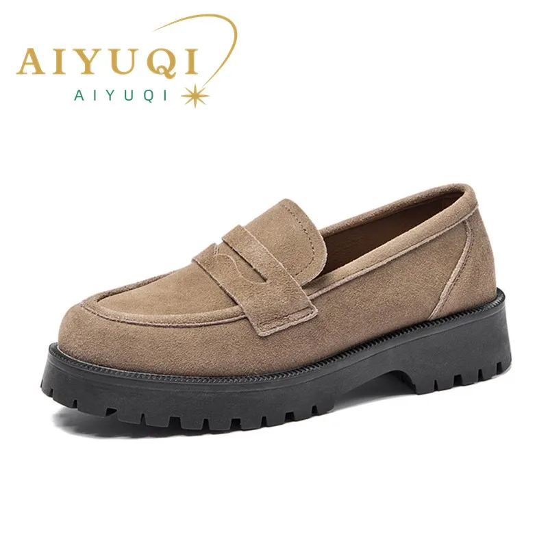 AIYUQI  Loafer Shoe Woman British Style College Style Loafer Size Spring Shoes Women Genuine Leather Fashion Shoes Girls