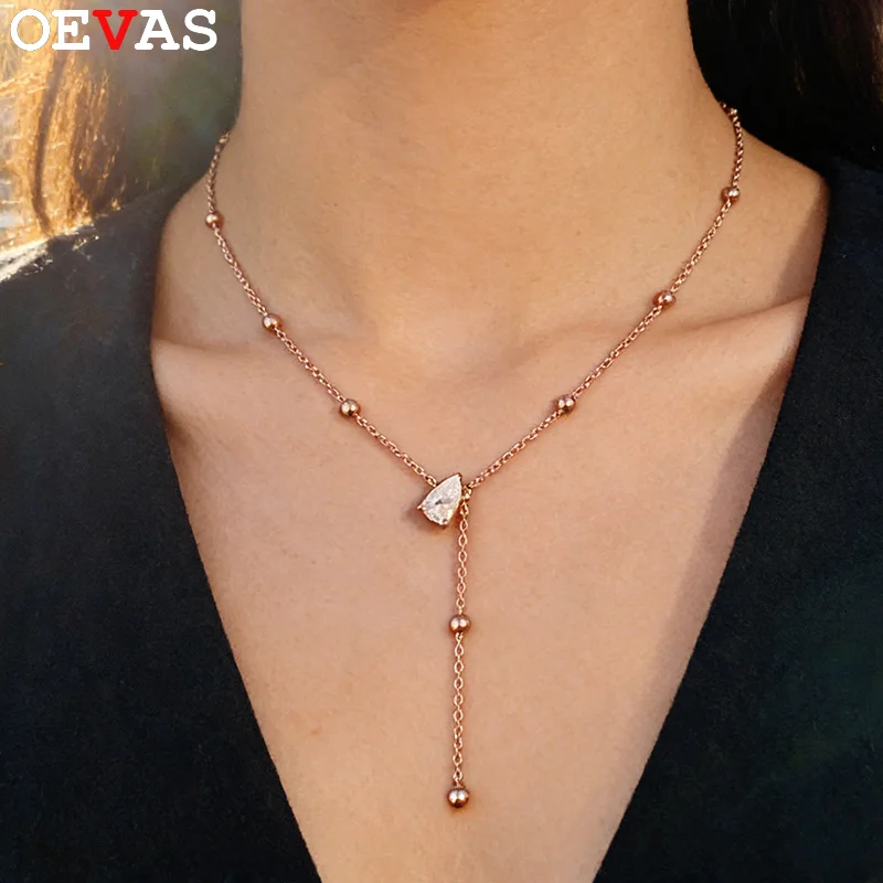 

OEVAS 1-3CT Pear Cut Moissanite Diamond Pendant Necklace For Women S925 Silver 18K Gold Waterdrop NeckChain Party Fine Jewelry