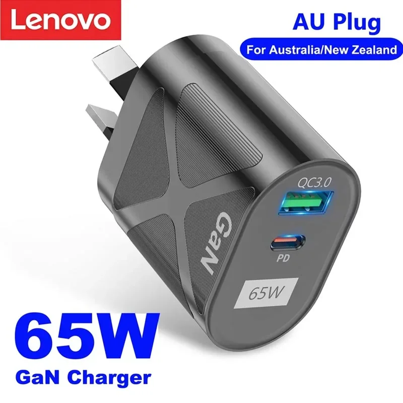 Lenovo 65W Gan Charger for Australia New Zealand AU Plug PD 33W Fast Charger QC 3.0 USB Adapter for iPhone 18 17 16 Pro Max