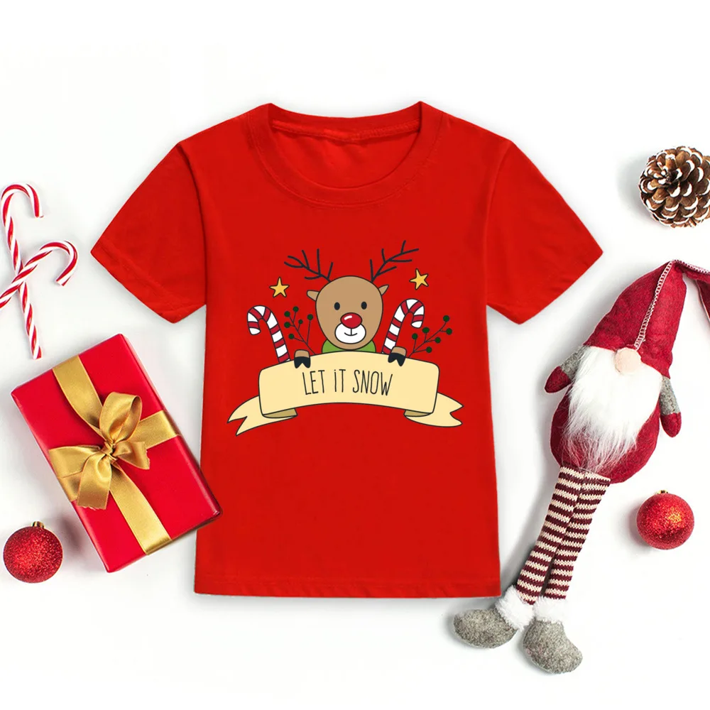 Kid's Papai Noel Deer Print Camisa De Natal, Roupas De Natal, Criança T-Shirt, Roupas Infantis, Presente De Férias, Festa