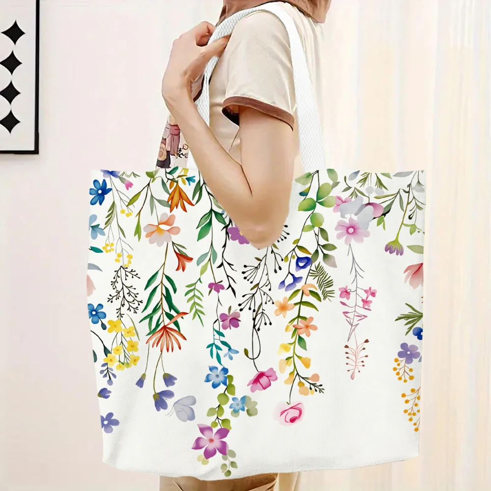 Printing Canvas Shopping Flower Printed Tote Bag Reusable Fashionable Backpack Multifunctional Handbag Printed Shopping Bag