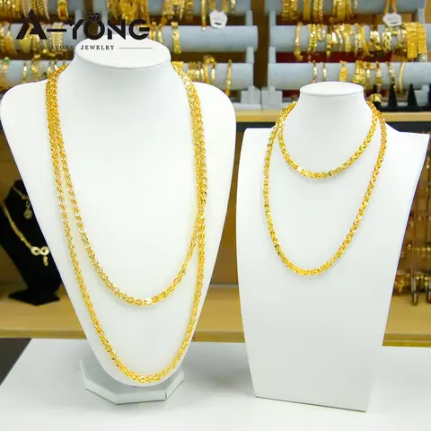 럭셔리 아랍어 긴 목걸이 21k 구리 골드 도금 80cm 160cm 이탈리아 빈티지 체인 두바이 여성 웨딩 파티 쥬얼리 선물