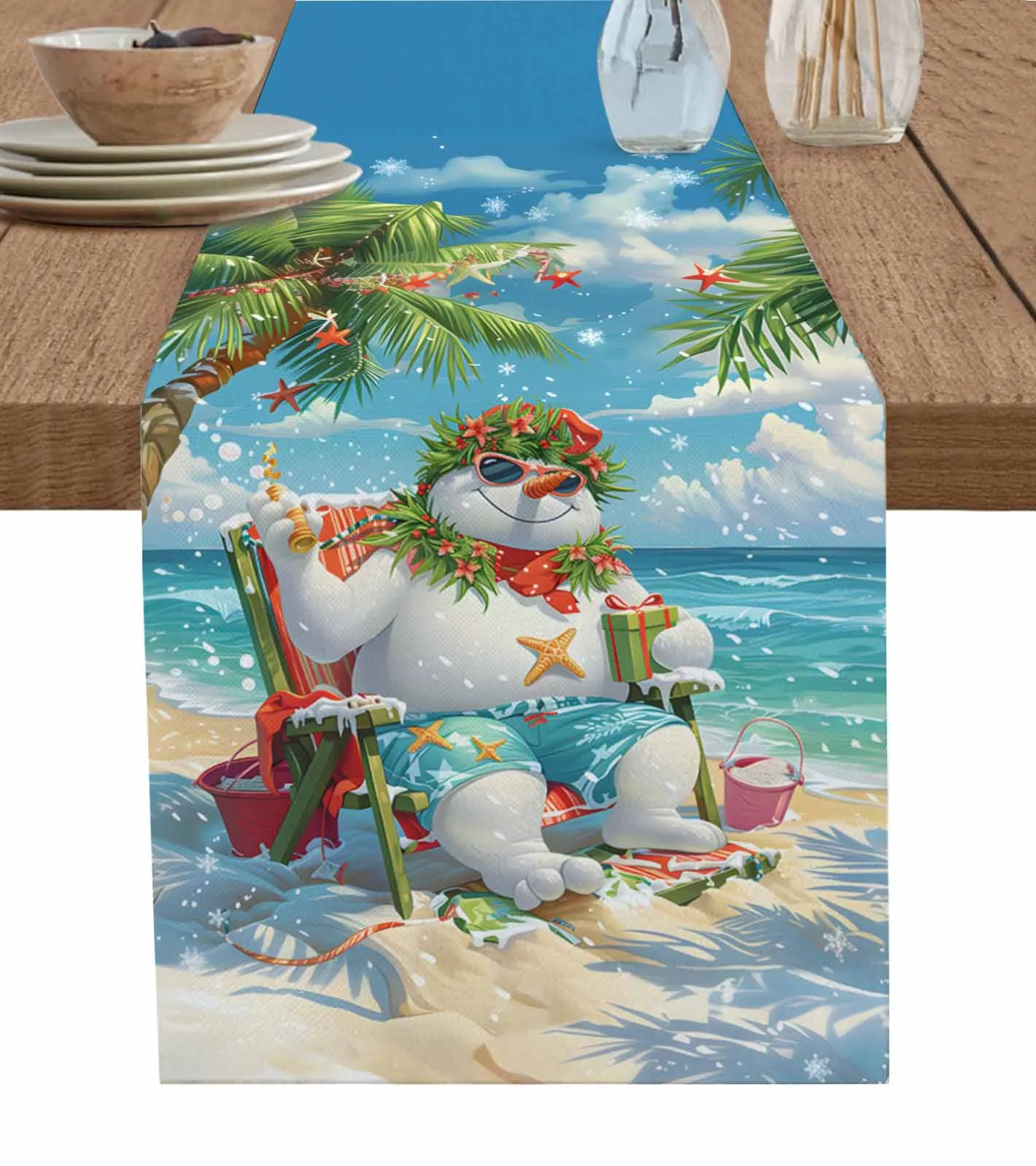 Christmas Snowman Hawaii Vacation Gift Table Runner Wedding Dining Table Decoration Table Runner Kitchen Dining Tablecloth