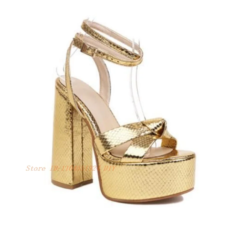 Block Heels Buckle Strap High Platform Opened Toe Strappy High Heel Sandals