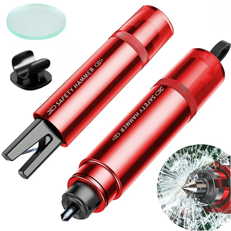 High Hardness 2-in-1 Car Window Glass Crusher + Seat Belt Cutting Machine, with Storage Base and Test Glass