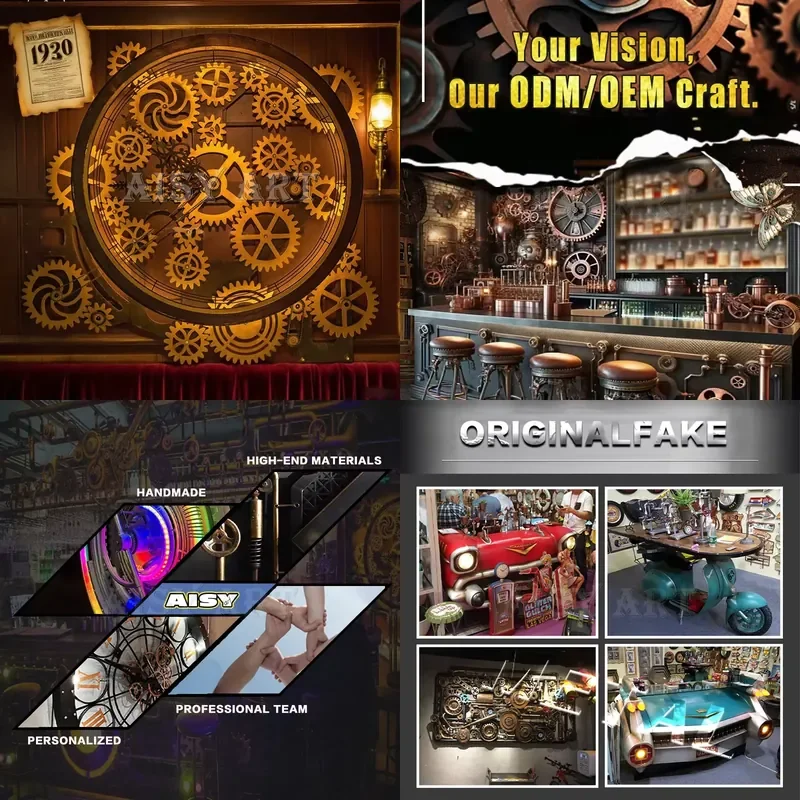 Heavy Metal Retro Punk Industrial Wall Hanging Mechanical Gear Clock Iron Decoration Bar Wind Image Background Welding Logo