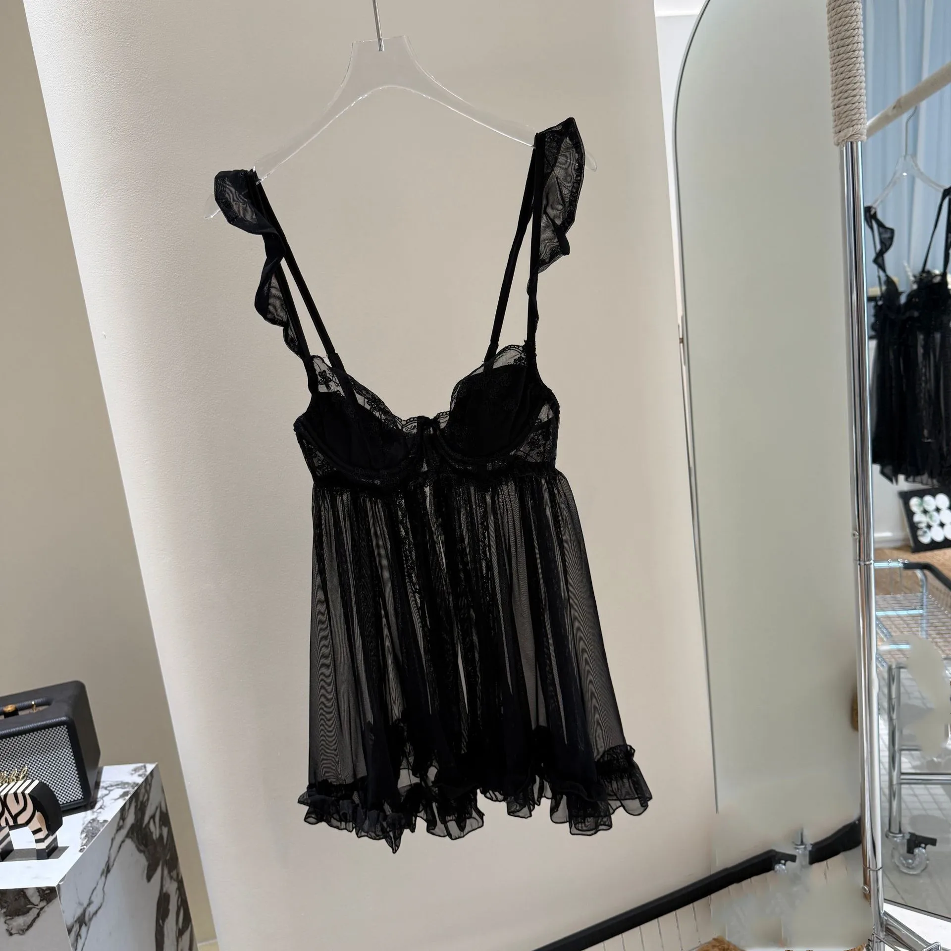 Elegante abito da notte femminile Set Accappatoio in rete Camicia da notte Camicia da notte sexy in pizzo Indumenti da notte Abbigliamento estivo per la casa