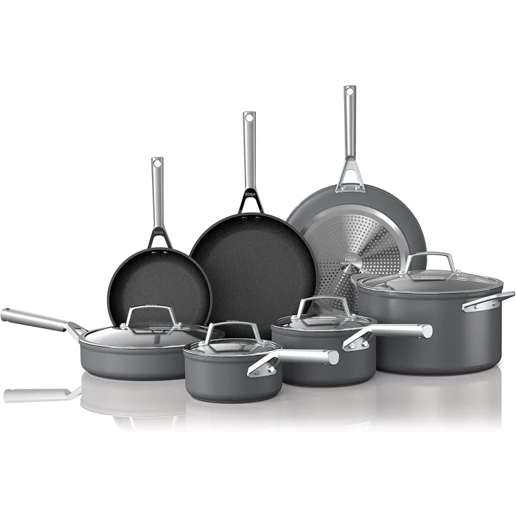 

Foodi NeverStick Premium 12-Piece Cookware Set, Hard-Anodized, Nonstick, Durable & Oven Safe to 500°F, Slate Grey