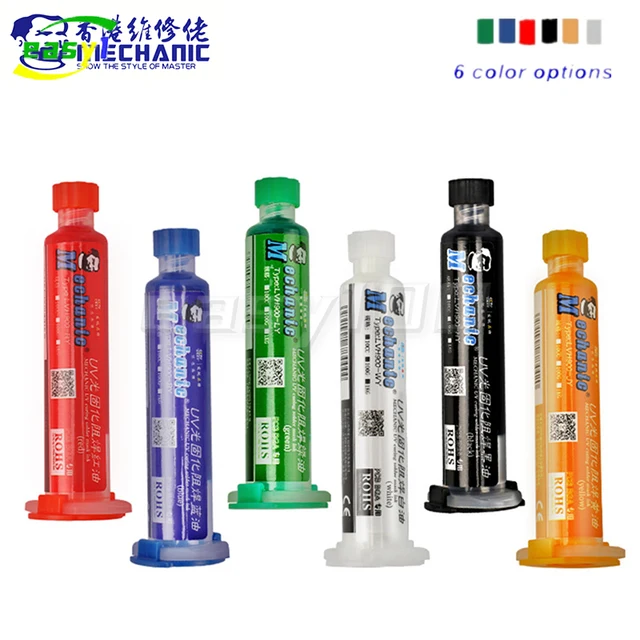 MECHANIK 6 kolorów 10 ml utwardzany promieniami UV tusz do maski lutowniczej do płytek drukowanych BGA izolujący pasta lutownicza topnik olejowy mechanik
