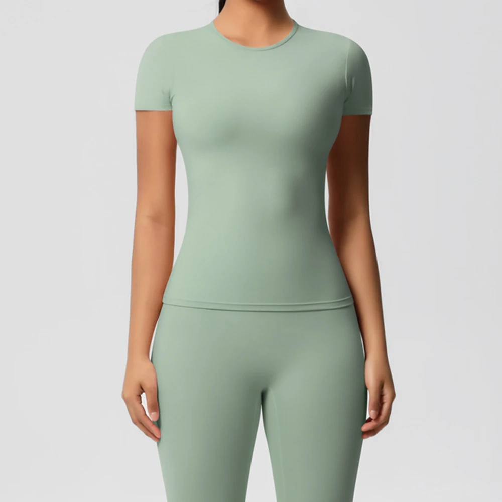 

Sports Suits 2PCS Yoga Set Women Sportswear Gym Clothing Gym Set Workout Legging Fitness Short Sleeves Crop Top Sport Leggings