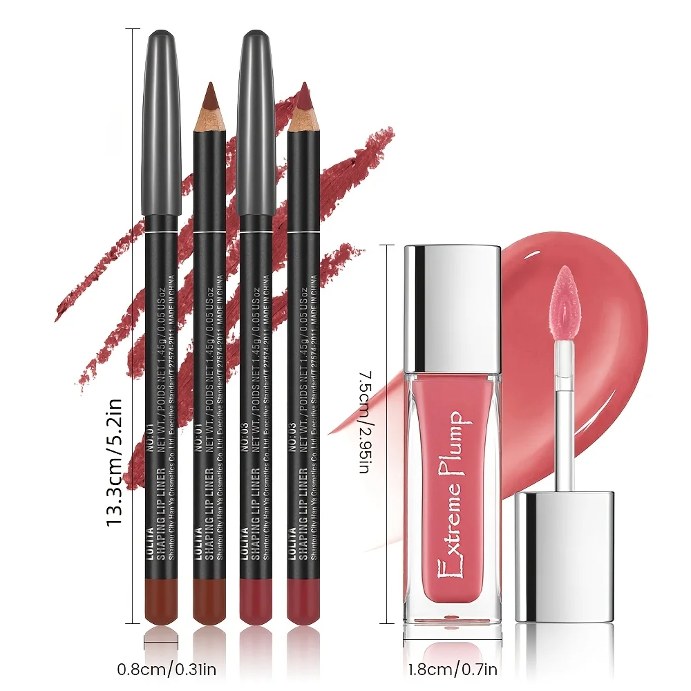 3PCS Hydrating Lip Gloss & Liner Set: Moisturizing, 3D Precision, Dewy Shine for All Day & Occasions | Complete Lip Makeup Kit
