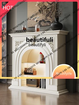 z1q French cream style solid wood European arched decoration American living room side cabinet fireplace porch