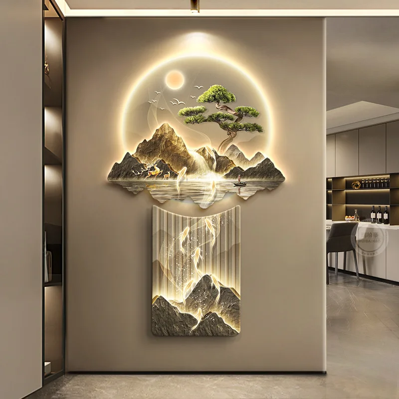 

Entrance entrance decorative painting light luxury living room corridor end hanging painting Chinese style facing the wall