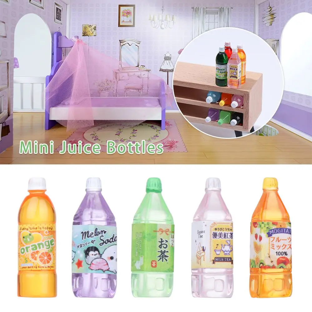 10 Styles Mini Drink Juice Bottles Dollhouse Miniatures Doll Food Kitchen Living Room Accessories ob11 Model Shooting Props