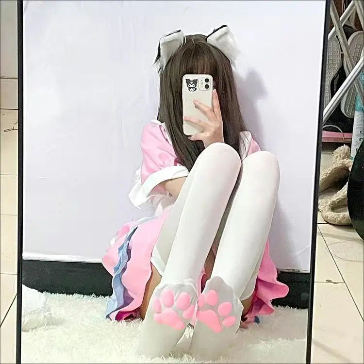 ผู้หญิงถุงเท้าน่ารัก 3D Cat Paw เข่าแมวหวานสูงถุงเท้าสัตว์ Paw Cat สาวนุ่มถุงมือ