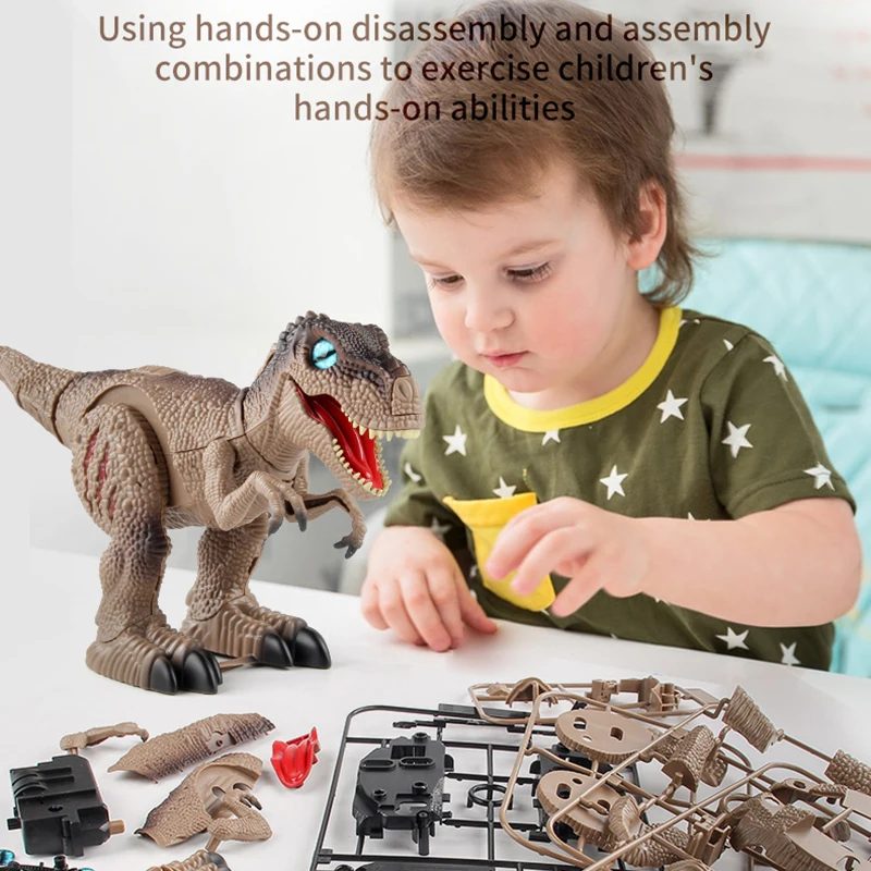 Fun Electric Walking Dinosaur Infrared Remote Control Tyrannosaurus Rex Toys Children DIY Assembling Educational Dinosaur Model