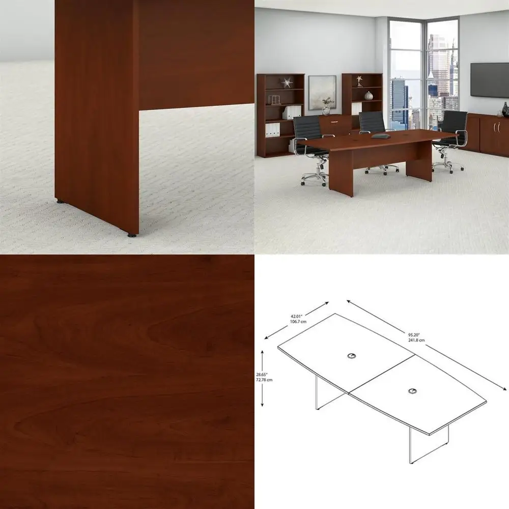 

Bush Businurniture 96-inch Oice Conerence Table with Wood Base, Boardroom Meeting Space or 8 Users, Hansen Cherry
